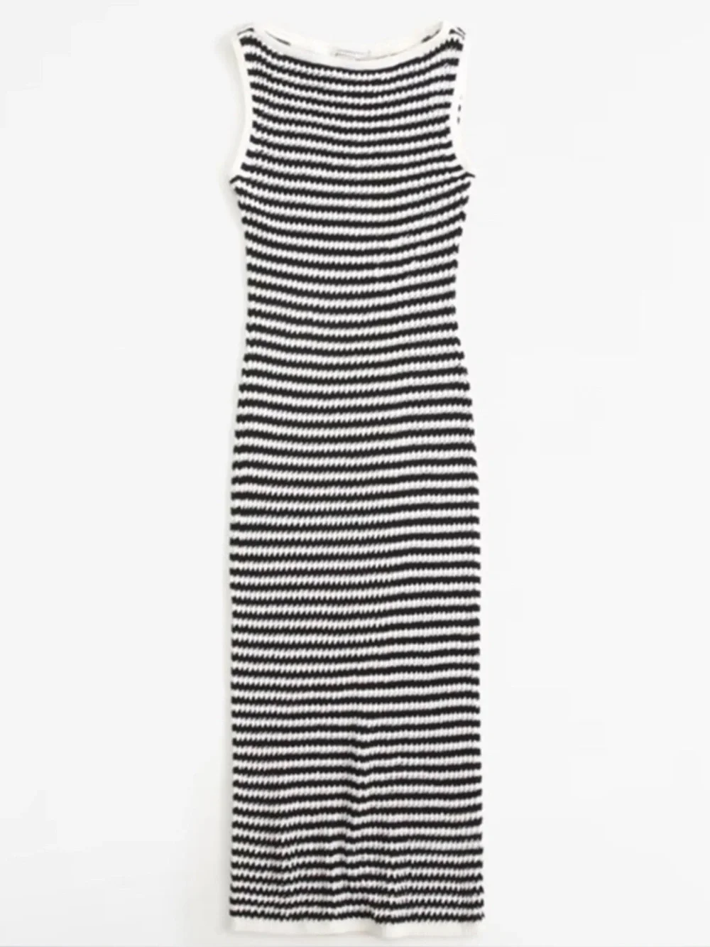 Abercrombie & Fitch Black and White Striped Sleeveless Ribbed crochet Maxi Dress